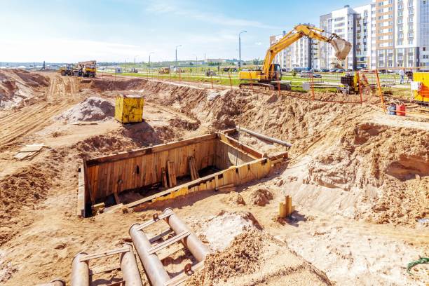 Chantier de construction avec matériel de terrassement
